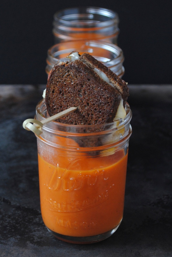 Roasted Tomato Soup in Mason Jars with Mini Grilled Cheese